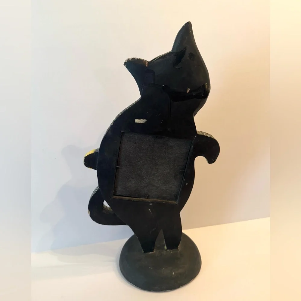 PIER 1 STRIPED WOODEN FOLK ART CAT With MIRROR Statue 15” tall